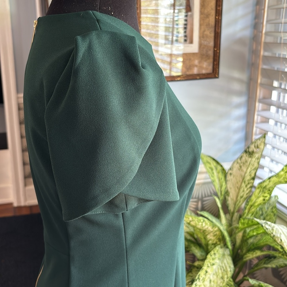 Calvin Klein Dark Emerald Green Midi Work Dress Sheath cap sleeve tulip sleeve - Picture 5 of 7